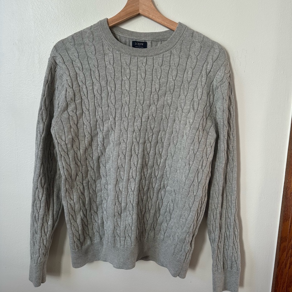 J. Crew Men's Light Gray Cable Knit Crewneck Sweater